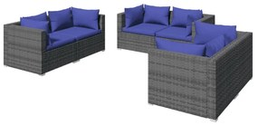 Set divani da giardino 6 pz con cuscini in polyrattan grigio