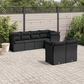 Set Divani da Giardino con Cuscini 7pz Nero Polyrattan