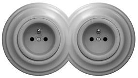 Kliklap - Presa doppia in stile retrò con cornice 230V grigia