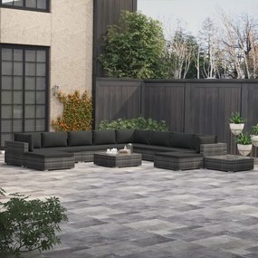 Set divani da giardino 12 pz con cuscini in polyrattan grigio