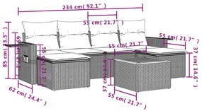 Set Divani da Giardino 7 pz con Cuscini Beige in Polyrattan