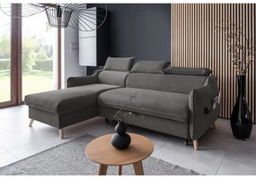 Divano letto angolare in velluto grigio scuro (angolo sinistro) Sweet Harmony - Miuform