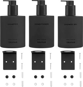 Dispenser per sapone da parete neri in vetro 3 pz 350 ml Kirei – Blomus