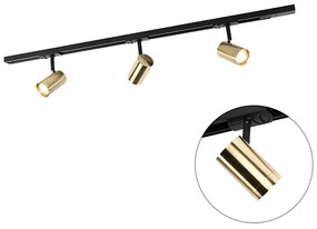 Sistema a binario con 3 faretti monofase nero con oro - Jeana