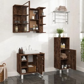 Set Mobili Da Bagno 3 Pz Rovere Fumo İn Legno Multistrato /