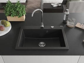 Mexen Elix lavello in granito 1 vasca 700 x 500 mm, nero, sifone cromato - 6526701005-77