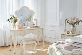 Toeletta trucco avorio con specchio in legno-Arrediorg.it