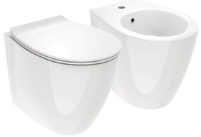 Coppia Di Sanitari a Terra Senza Brida Con Copriwater Ercos "Kite" Bianco Lucido