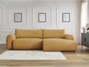 Divano angolare color senape allungabile (con penisola a destra) con rivestimento in velluto a coste Lucien – Bobochic Paris