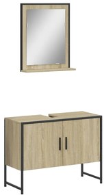 Set mobili da bagno 2 pz rovere sonoma in legno multistrato