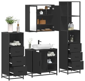 Set Mobili Da Bagno 4 Pz Nero İn Legno Multistrato /