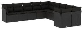 Set Divani da Giardino 10pz con Cuscini in Polyrattan Nero