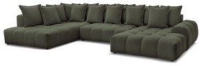 Divano angolare verde allungabile e con contenitore (penisola a sinistra/a U) con rivestimento in ciniglia Everest – Bobochic Paris