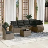 Set Divani da Giardino 7 pz con Cuscini Grigio in Polyrattan 3253777