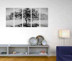 Quadri 5 pezzi – Ciliegio orientale in bianco e nero