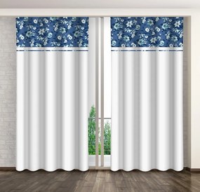 Tenda decorativa bianca con stampa di fiori bianchi e blu Larghezza: 160 cm | Lunghezza: 250 cm