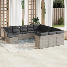 Set divano giardino 12 pz con cuscini grigio chiaro polyrattan