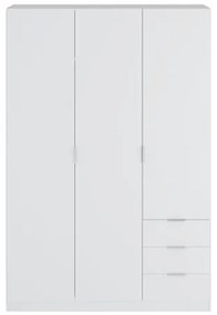Armadio Guardaroba 3 Ante 3 Cassetti Con Barra Appendiabiti Bianco 120 Cm
