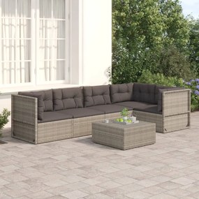 Set divani da giardino 5 pz con cuscini in polyrattan grigio