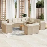 Set Divani da Giardino 14pz con Cuscini in Polyrattan Beige 3256289