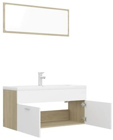 Set mobili da bagno bianco e rovere sonoma in legno multistrato