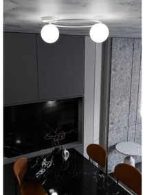 Plafoniera Minimal 2 Luci Perseo In Acciaio Bianco E Sfere In Vetro Bianco