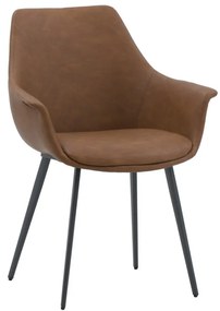 Set di sedie MIRASIERRA in similpelle marrone e gambe in metallo nero, con braccioli