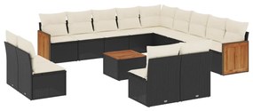 Set divani da giardino 14pz con cuscini in polyrattan nero