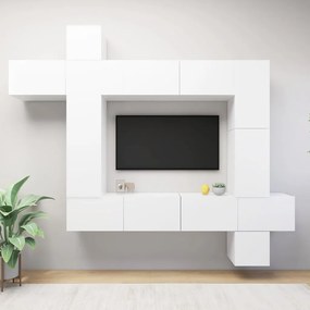 Set mobili porta tv 9 pz bianco in legno multistrato