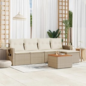 Set Divano da Giardino 6 pz con Cuscini Beige in Polyrattan