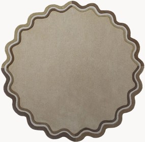 Tappeto rotondo in lana a pelo corto fatto a mano Leo Scallop Border