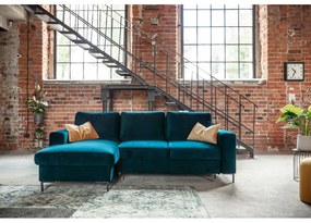 Divano letto angolare in velluto color petrolio (angolo sinistro) Lofty Lilly - Miuform