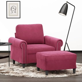 Poltrona Con Poggiapiedi Rosso Vino 60 Cm İn Velluto /