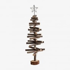 Albero di Natale in legno con luci LED Madi Marrone Legno Scuro - Sklum