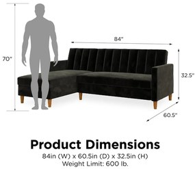 Divano letto variabile nero con superficie in velluto e vano portaoggetti Celine - Støraa