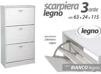 Scarpiera bianca doppia ribalta 3 ante cm 63 x 24 x 115 h slim