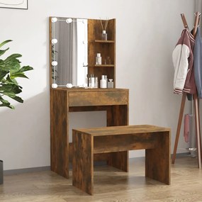 Set tavolo da toeletta con led rovere fumo in legno multistrato