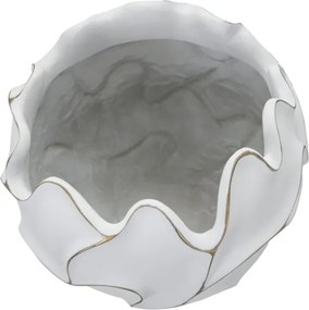 Vaso rotondo in resina con decorazioni ondulate a foglie Ø 44X37 cm bianco