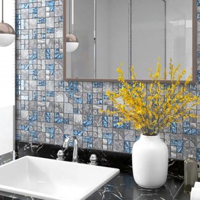 Piastrelle Mosaico 22 Pz Grigio E Blu 30x30 Cm İn Vetro /