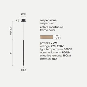 Lampada a sospensione LED in metallo verniciato Oro D10 cm TUBIC