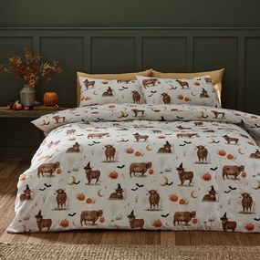 Set copripiumino e federa greige per letto singolo 135x200 cm Halloween Highland Cow – Catherine Lansfield