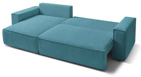 Divano angolare turchese allungabile con rivestimento in velluto a coste Nihad – Bobochic Paris