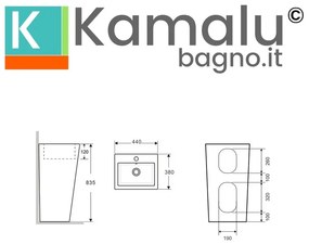 Kamalu - lavabo monoblocco a terra rettangolare bianco 83.5cm |litos-75b