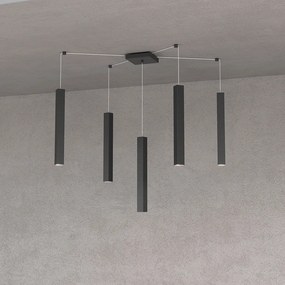 Sospensione Moderna Square Tube Metallo Nero 5 Luci Gu10