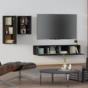 Set mobili porta tv 4 pz nero in legno multistrato