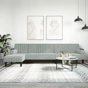 Divano Letto A L Grigio Chiaro 260x140x70 Cm İn Velluto /