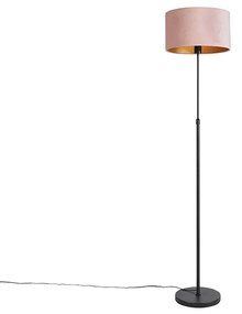 Lampada da terra nera con paralume in velluto rosa e oro 35 cm - Parte