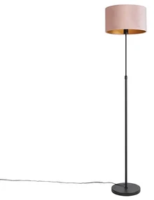 Lampada da terra nera con paralume in velluto rosa e oro 35 cm - Parte