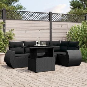 Set divano da giardino 6 pz con cuscini nero in polyrattan