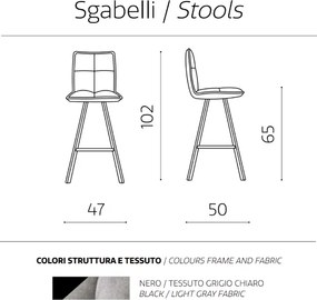 Sgabello cucina tessuto Grigio Chiaro - bar SILA 2 sgabelli